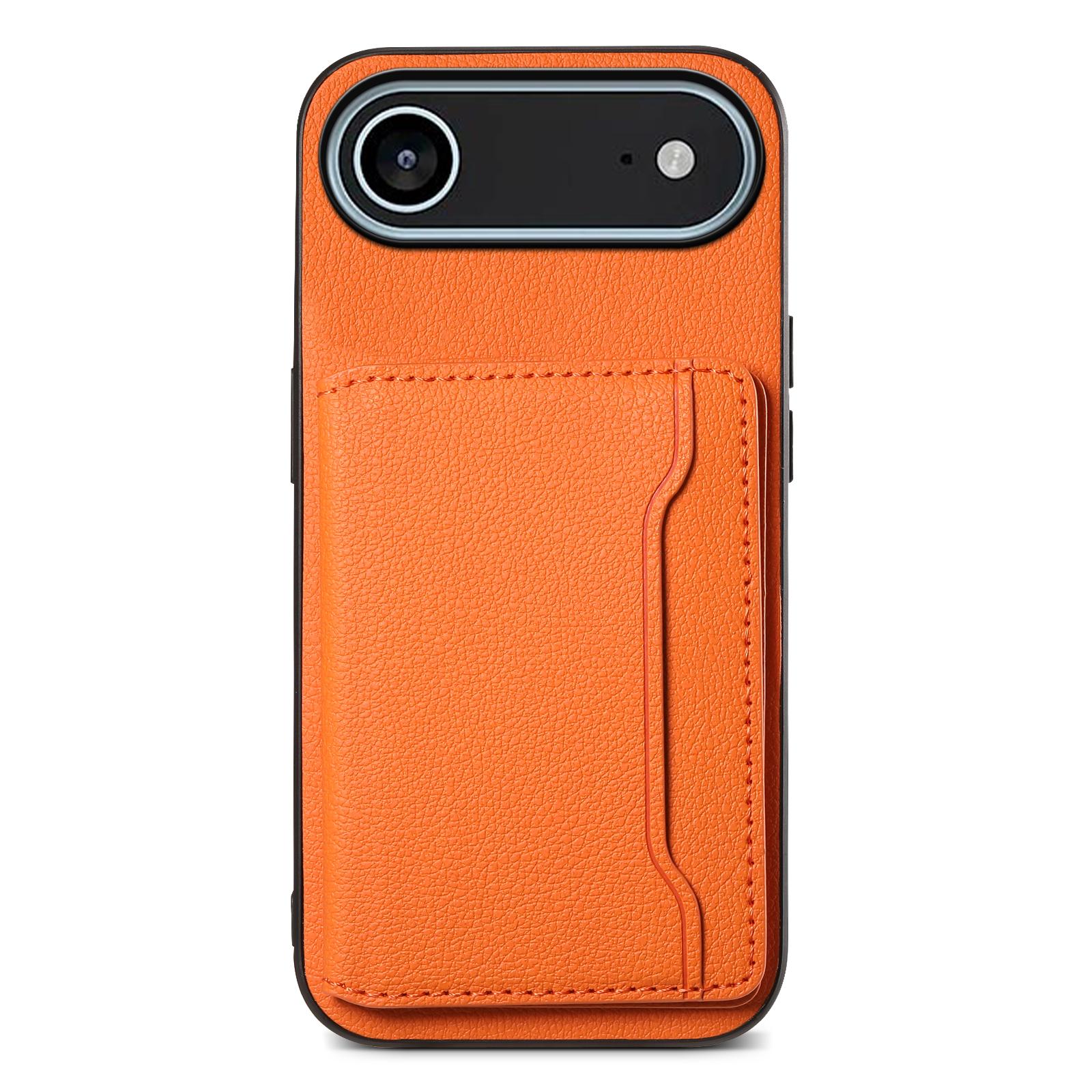 

For iPhone 17 Air Case with Card Slots Kickstand Calf Texture Leather Phone Back Cover Orange