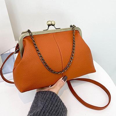 Dámská vintage kabelka s liči vzorem, měkká kožená kabelka, jednoduchá a všestranná kabelka přes rameno, řetízková crossbody kabelka, nová