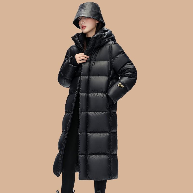 Womens Long Black Down Coat With Hood Thick Winter Outerwear 50% Duck Fill Slim Fit Cold Weather