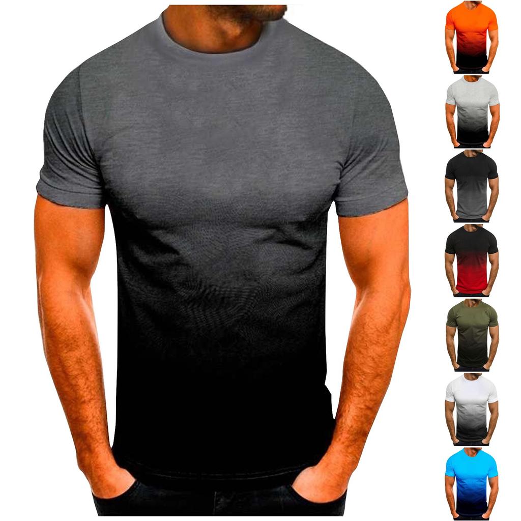 Men's Summer Gradient Color Round Neck Shorts Sleeve T-Shirt Men's Casual Fashion Loose T-Shirts