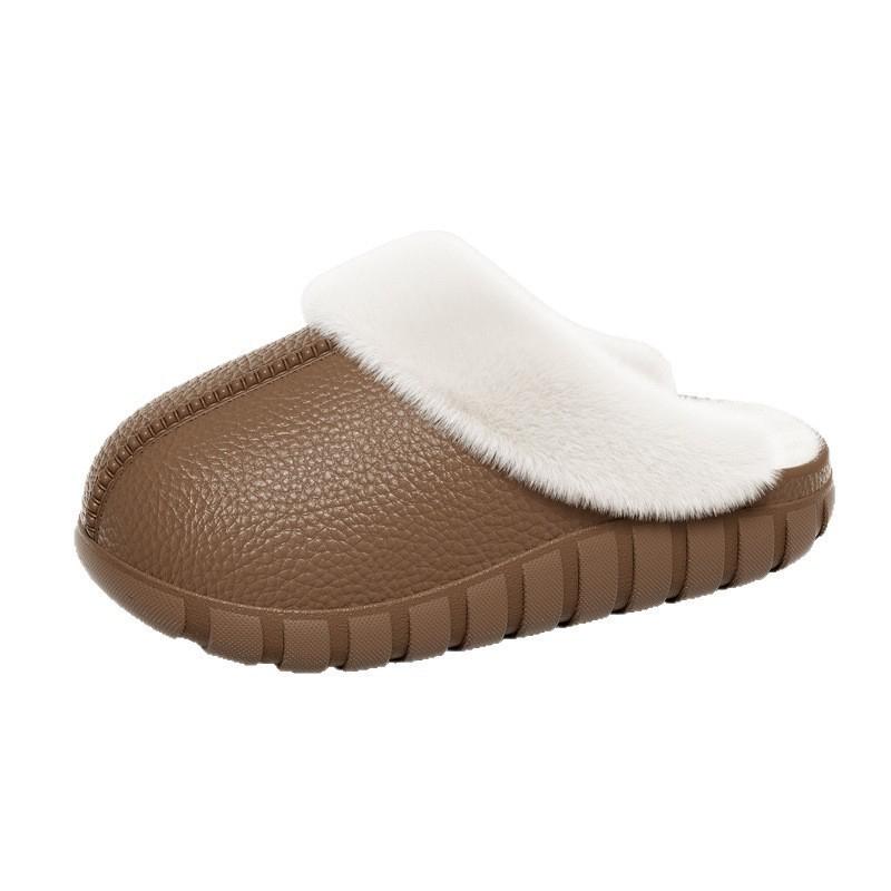 Waterproof Cotton Slippers for Women, Indoor and Outdoor Wear, Non-Slip, Fleece-Lined, Detachable Furry Slippers, Winter Warm Cotton Shoes for Men