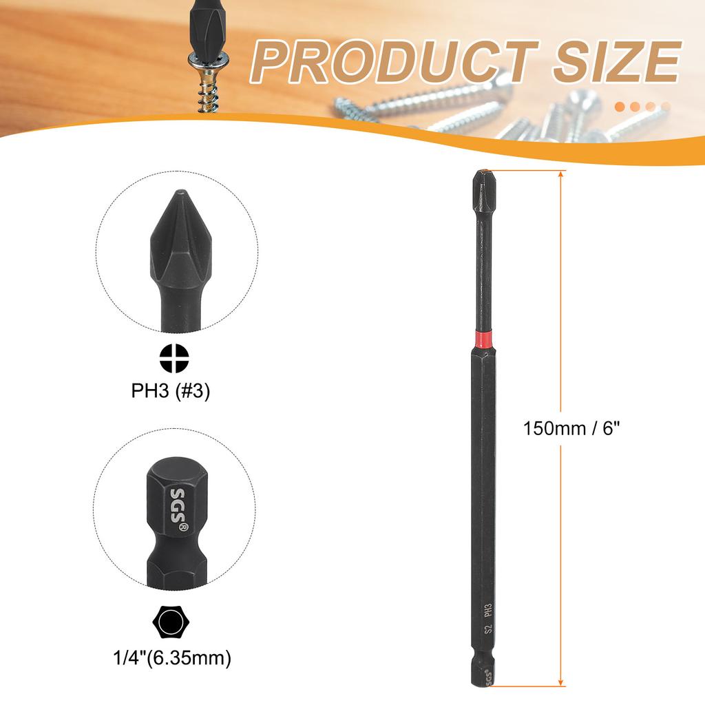 Phillips Impact Screwdriver Bit 1/4" Hex Shank Magnetic Cross Head Drill Bits S2 Steel Screw Driver for Impact Power Drivers