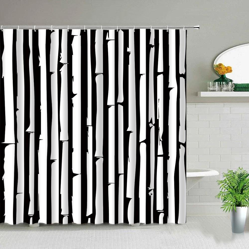 Chinese Style Green Bamboo Series Shower Curtain Set Waterproof Home Bathroom Decor Curtains With Hook Popular Bath Accessories