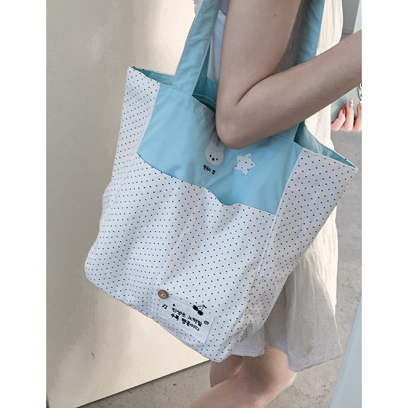 

Cartoon cute polka dot canvas bag women 2025 new fashion college style tote bag large capacity armpit bag синий