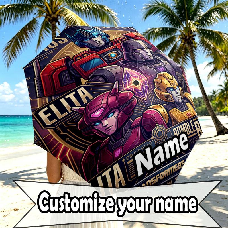 Custom Name Personalized Transformers Print Umbrella, Auto Open Close, 8‑Rib Sturdy Frame, Commute Camping Hiking Use, Birthday Gift