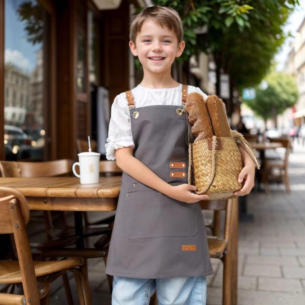 Minimalist Children's Canvas Apron Solid Color Lightweight Kids Cooking Apron Oil-proof Waterproof Kids Chef Costume