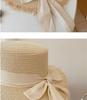 Women's Large Brim Bowknot Frayed Edge Straw Sun Hat for Summer Beach Vacation