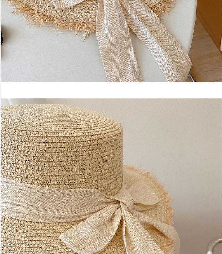 Women's Large Brim Bowknot Frayed Edge Straw Sun Hat for Summer Beach Vacation