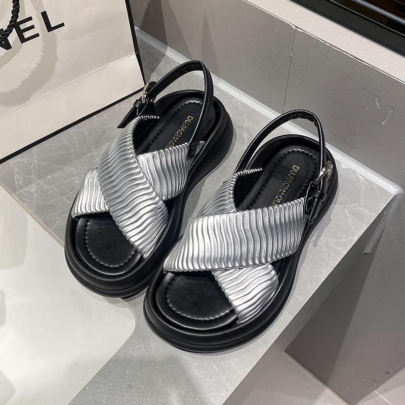 

Мода 2024 года, женские босоножки на танкетке, летняя пляжная обувь, повседневное платье для улицы 40 серебряный