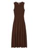 2026 Hot-Selling Retro Coffee Pleated Sleeveless Women's Long Dress with Waist-Cinched Big Hem