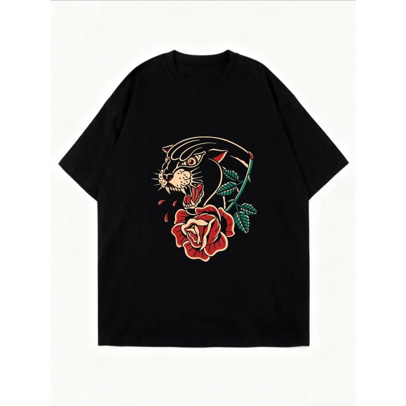 White Oversized T Shirt With Rose And Abstract Design For Casual Wear