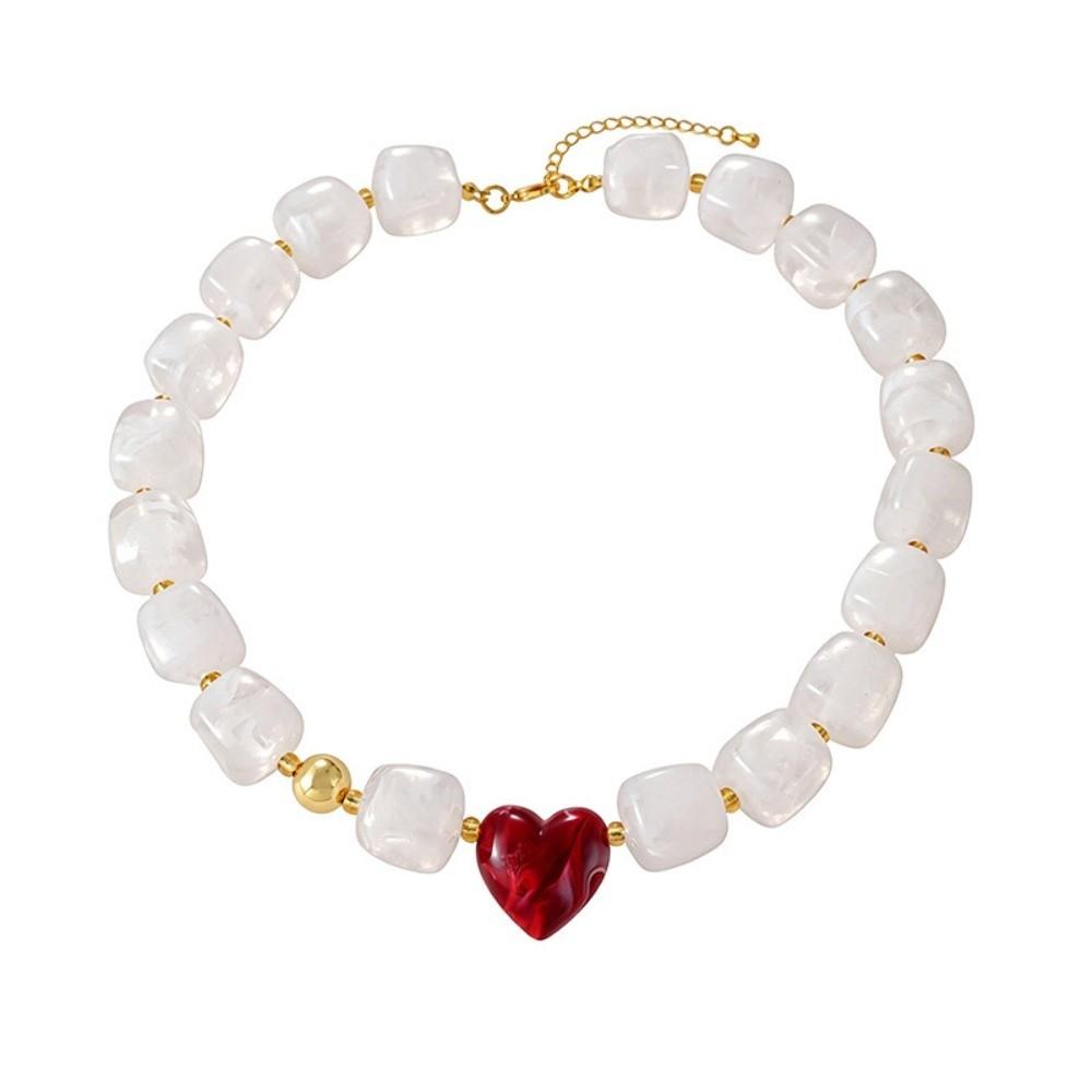 Colorful Heart Pendant Choker Square Candy Neck Chain Fashion Resin Beaded Necklace Date