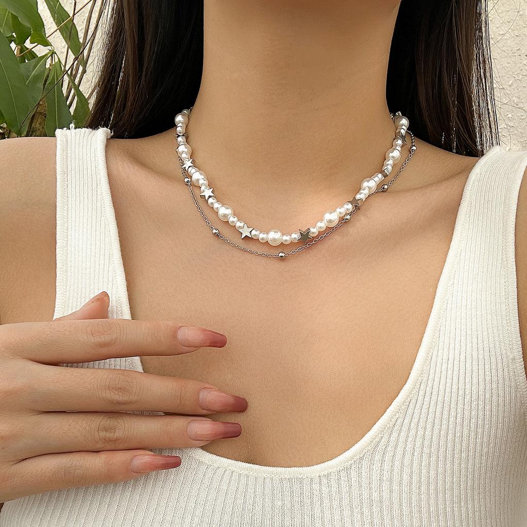 Ingemark 6 Styles Elegant Imitation Pearls Acrylic CCB Star Pendant Chokers Necklace Trendy Hip-hop Cool Alloy Chain Y2K Jewelry