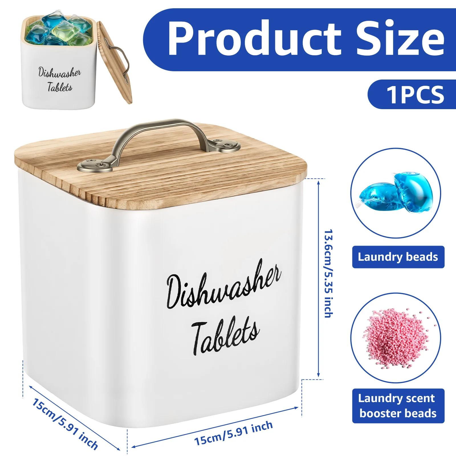 

Laundry Pod Storage Container Wooden Laundry Bead Holder with Lid Dishwasher Tablet Storage Box Bathroom Laundry Pods Organizer