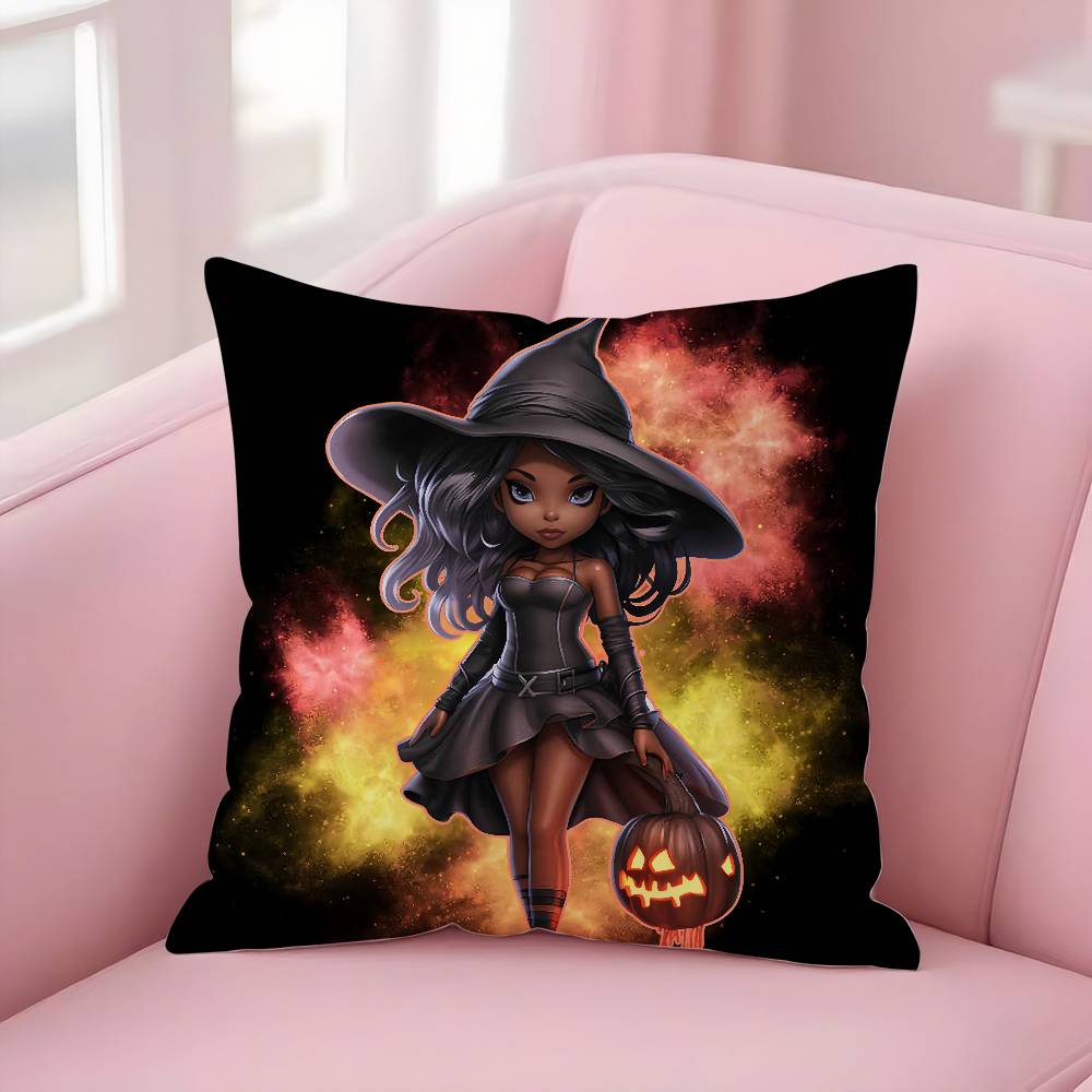 Cute Funny Witch Halloween Pillow Case Short plush Double-sided Print Square Throw Pillow Covers Sofa Home Cushion Decor