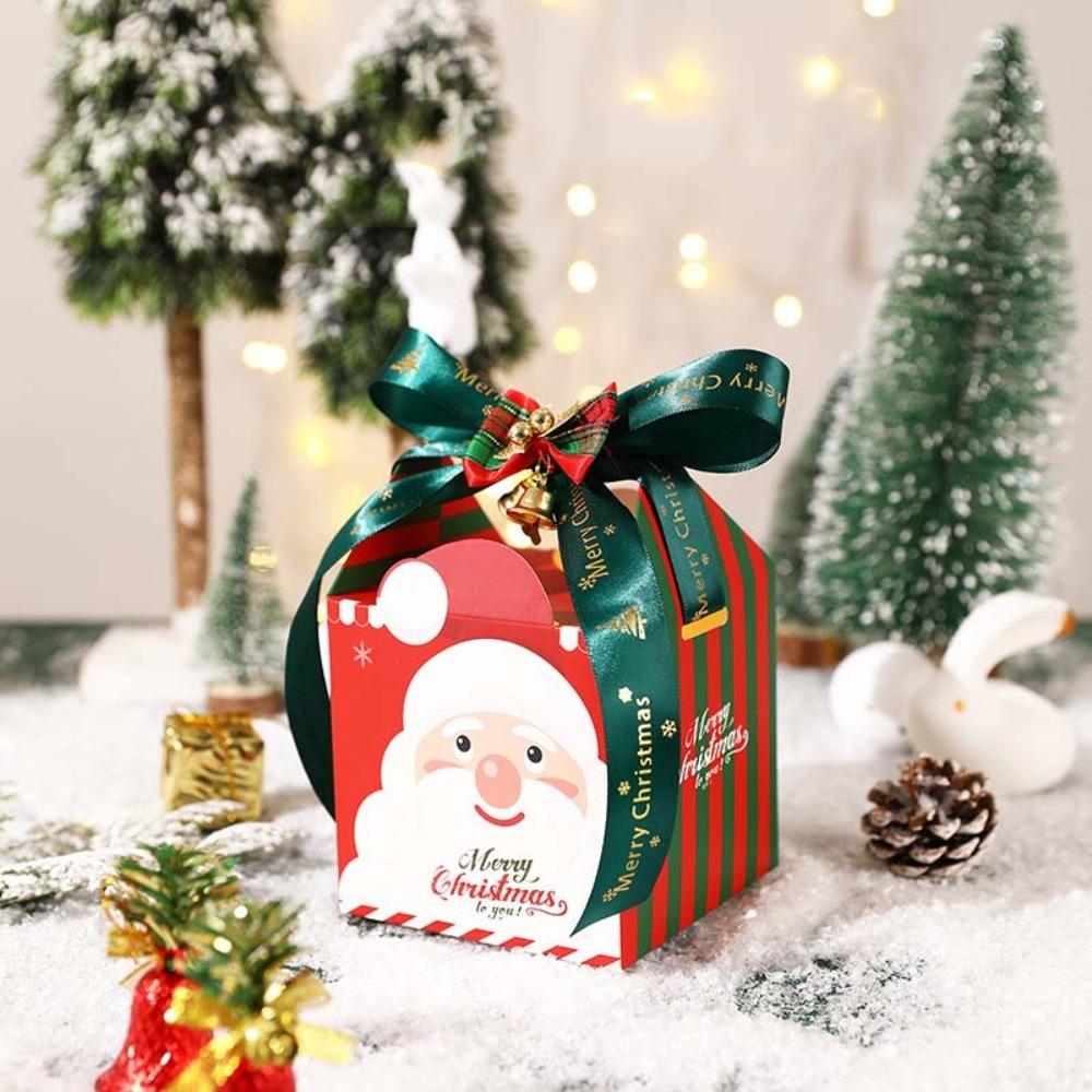 6PCS Square Christmas Gift Packing Box with Bell and Ribbon Glitter Christmas Candy Box Paper Hot-stamping Chocolate Box Kids
