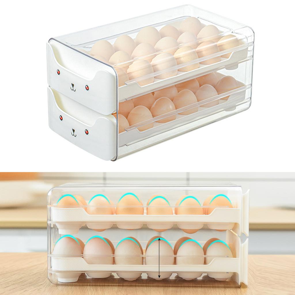Egg Container Double Layer Drawer Plastic Stackable Clear Egg Storage Box for Fridge Refrigerator
