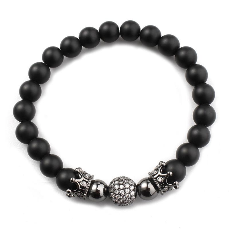 Micro-inlaid Copper Bead Crown Zirconia Bracelet with Frosted Prayer Beads