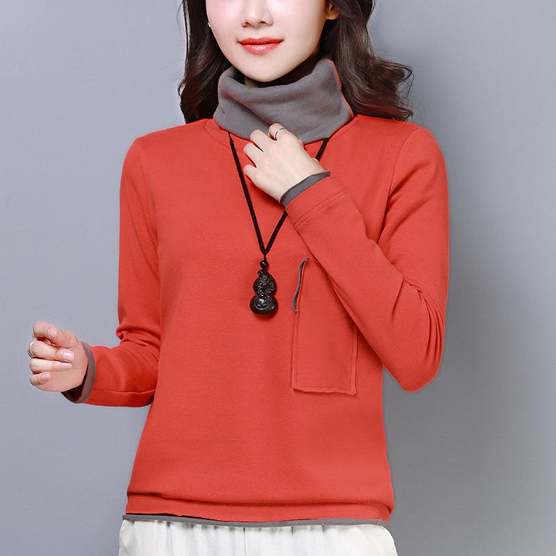 

Женская футболка с высоким воротником-стойкой, 2024 - Мода начала осени, стиль из двух частей 2XL (137-150 jin) оранжевый