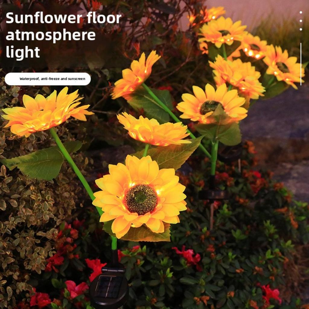 Solar Simulation Flower Lights Outdoor Decoration with 3 LED Sunflower Lights Suitable for Courtyards,  Lawns, Gardens, Pathways, and Decoration.