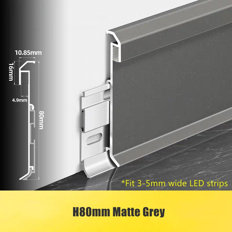 H60/80mm Thin LED Skirting Line Simple Aluminium Profile Floor Baseboard Strip Light Metal Wall Skirting Corner Linear Lamp