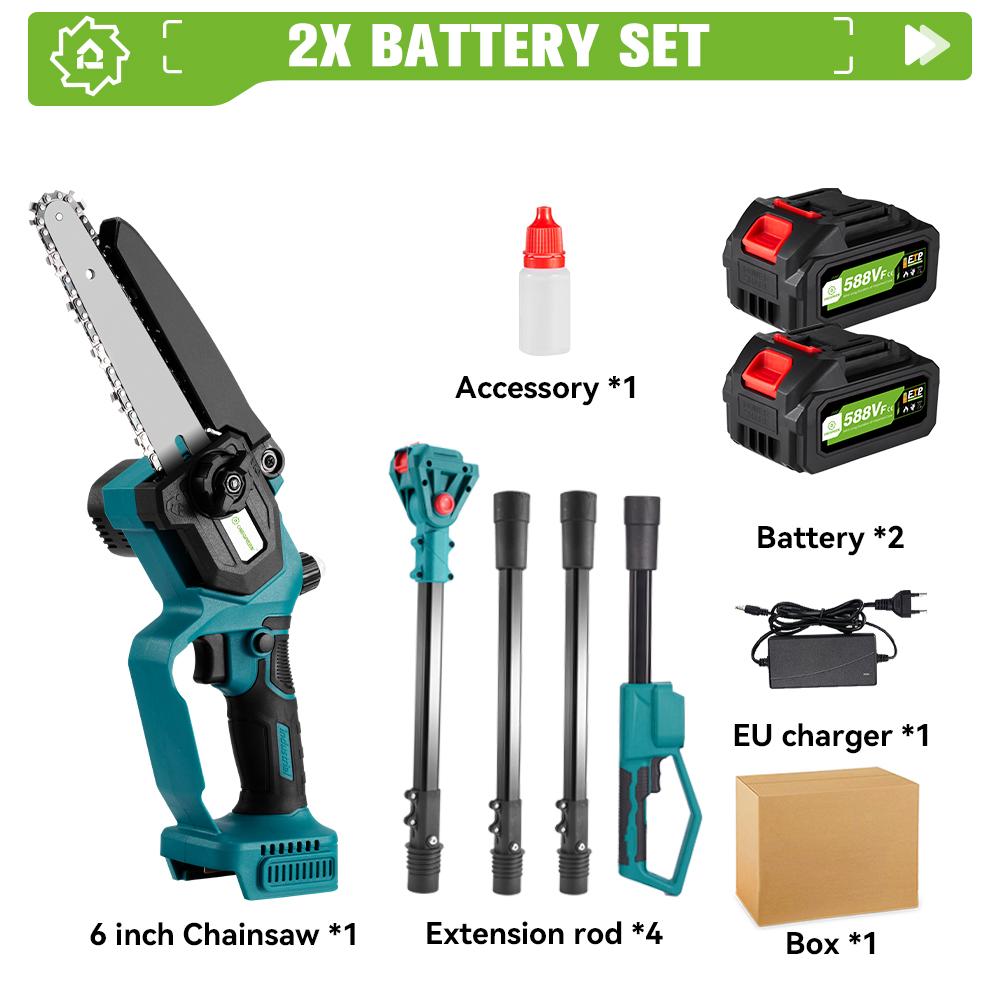 

ONEGREEN 4500 Вт 6-дюймовая бесщеточная телескопическая штанга электрическая цепная пила 205 см аккумуляторный садовый электроинструмент для 18 В аккумулятора 2 Battery EU Plug