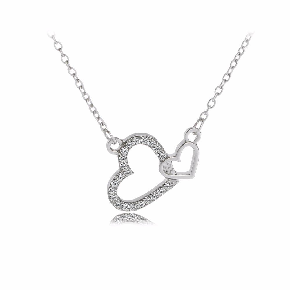 Funny Dazzling Double Crystal Heart Link Design Necklace Golden Silvery Valentine's Day Women Girls Jewelry Gift