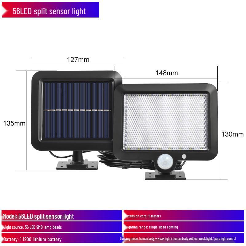 

Водонепроницаемый уличный настенный светильник с раздельным датчиком на солнечной батарее для стены и гаража
