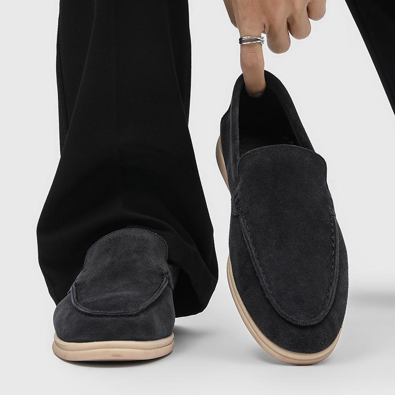 Autumn shallow loafers men's fur one-pedal small leather shoes matte flat-soled footwear-M