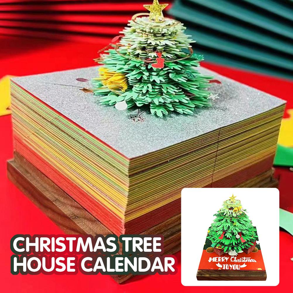 3D Desk Calendar 2025 Christmas Tree House Tear-Away Paper W Art 3D Year Gifts Christmas New LE Q4X4