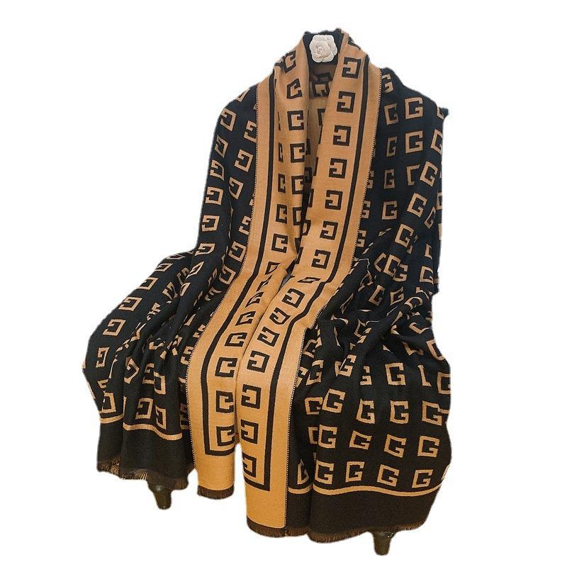 Retro imitation cashmere double-sided scarf women's autumn and winter air-conditioned room big shawl student versatile warm scarf