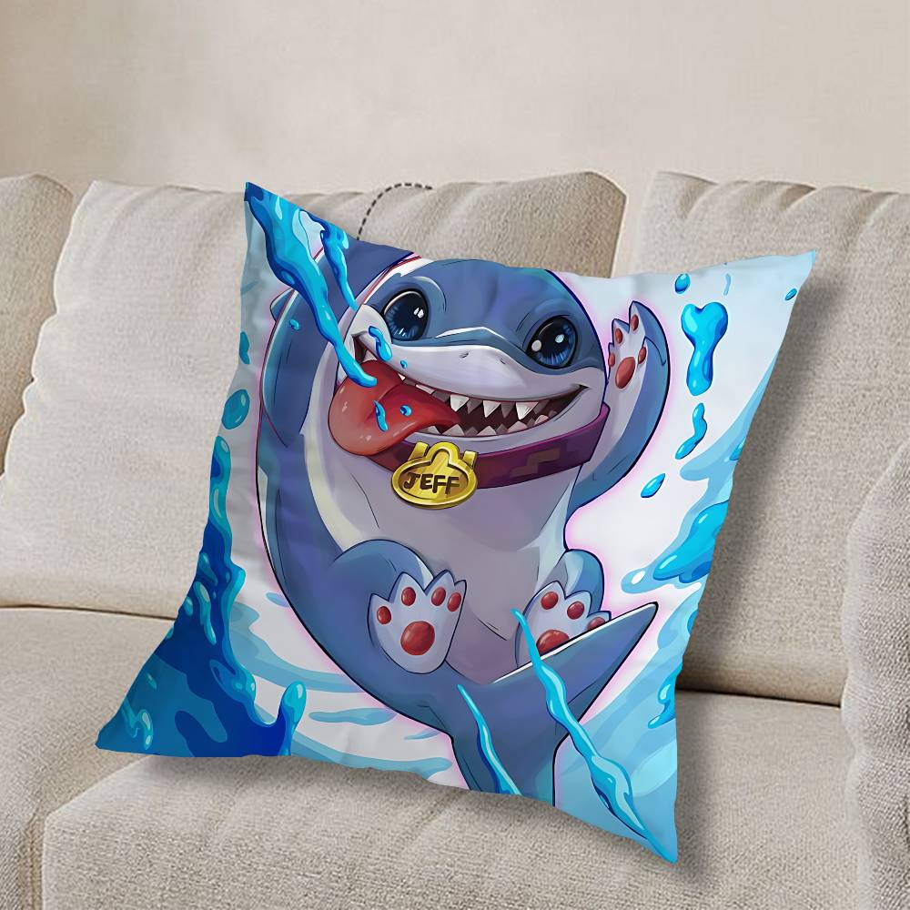 Art Cute Jeff the Land Shark  Pillow Case Sofa Living Room Bedroom Headboard Backrest Cushion Square Cushion Nap Time