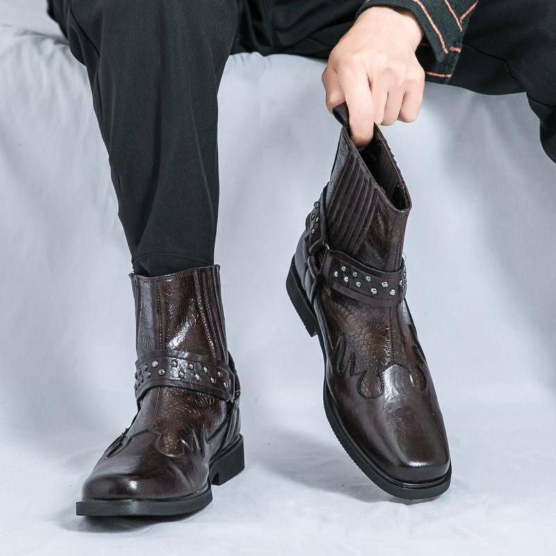 Fashion Classic Style Men Fashionable Carved Crocodile Leather Comfortable High Top Boots High-quality Pointed Toe Boots for Men Knights