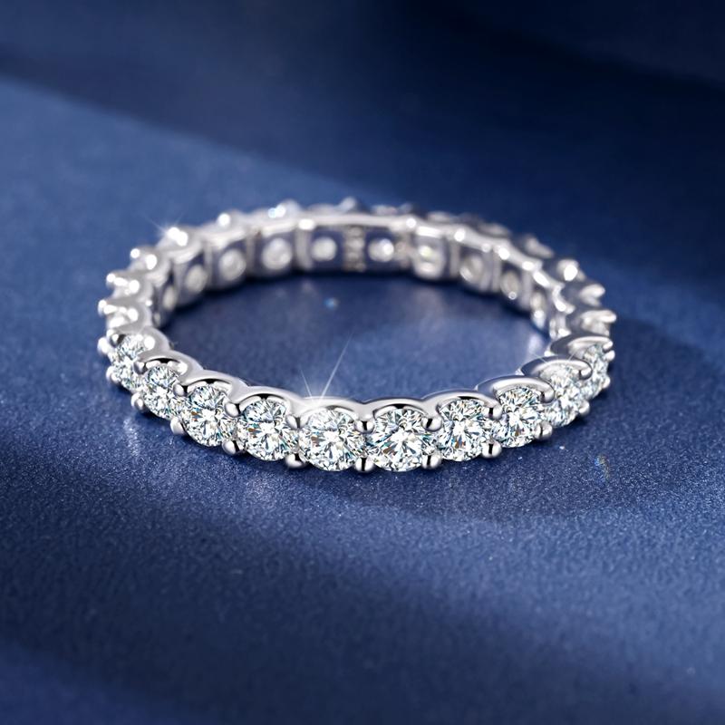 Moissanite Full Wedding Band Ring Design Genuine Copper Shining Eternity Ring For Women Party Wedding Engagement Rings Jewelry Creation