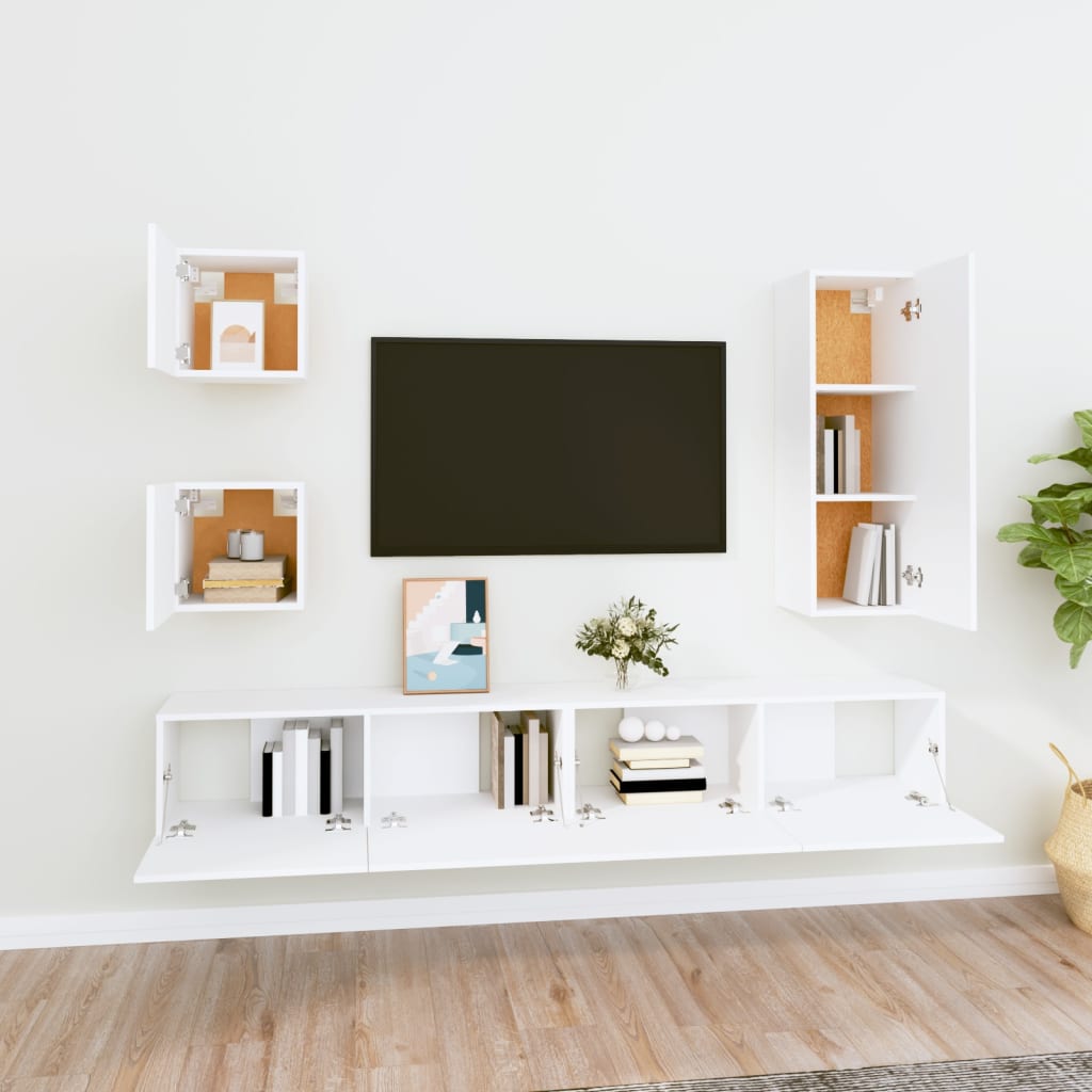 5 piece TV cabinet set white engineered wood