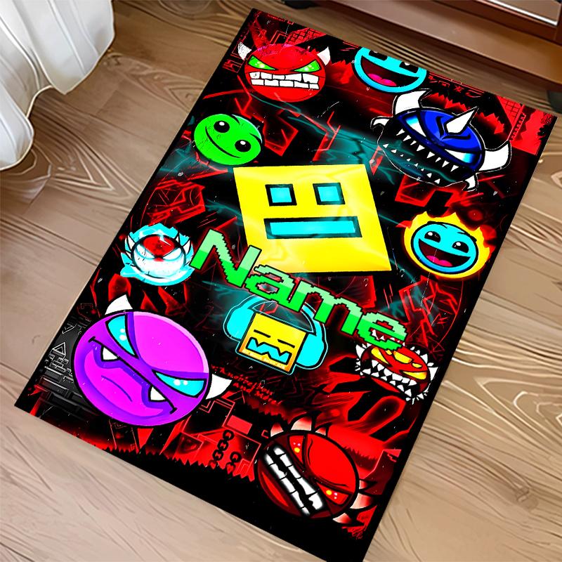 Tappeto Personalizzato Geometry Dash Area Tappeto - Morbido, Lavabile Antiscivolo Tappetino da Interno, Tappeto Decorativo per Soggiorno, Casa e Ufficio