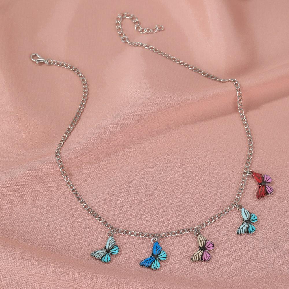 Ins Wind Color Fantasy Butterfly Necklace Female Fashion Retro Clavicle Chain Personality Jewelry ARI
