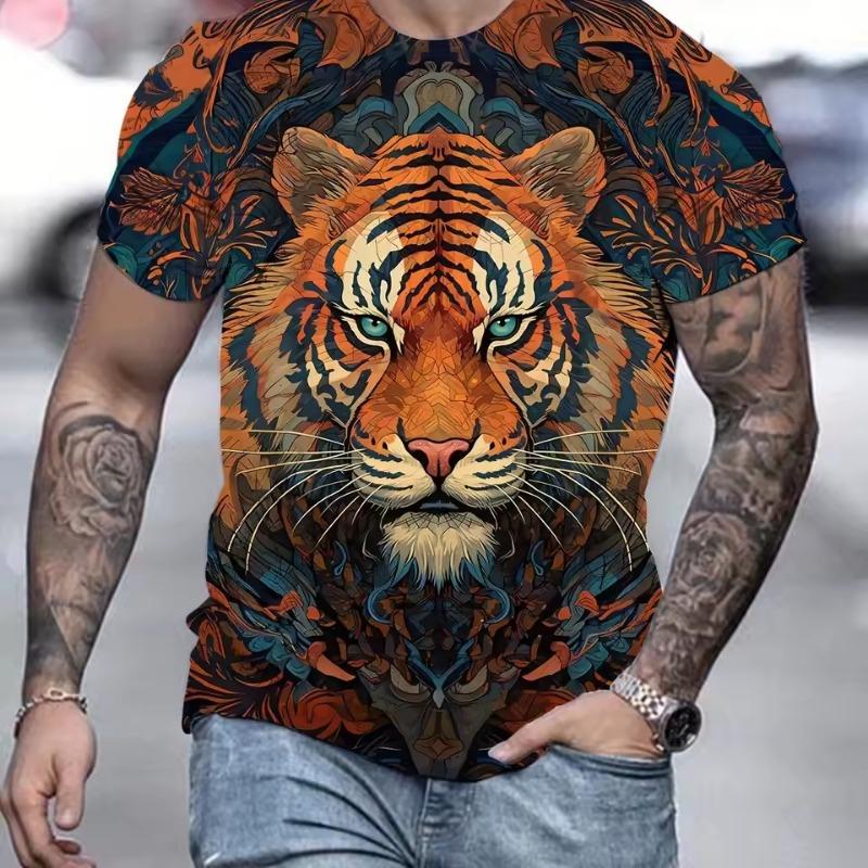 Tiger Print T-Shirt 3D Men's Shirts Summer Short Sleeved Male Pullover Oversized T-shirts Casual Tops Men Clothing