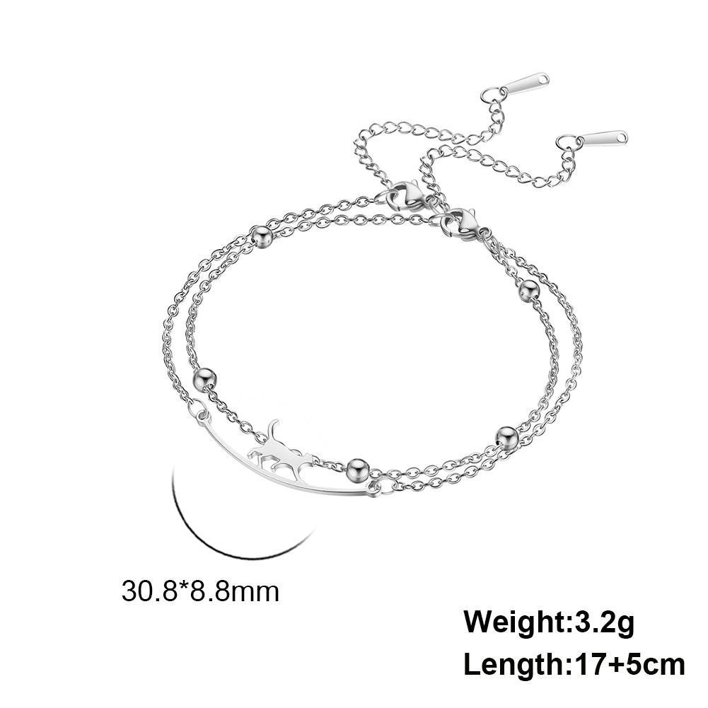 Cazador Stainless Steel Walking Cat Box Chain Bracelet for Women Animal Kitten Wax Rope Bracelet Jewelry Mother's Day Gift