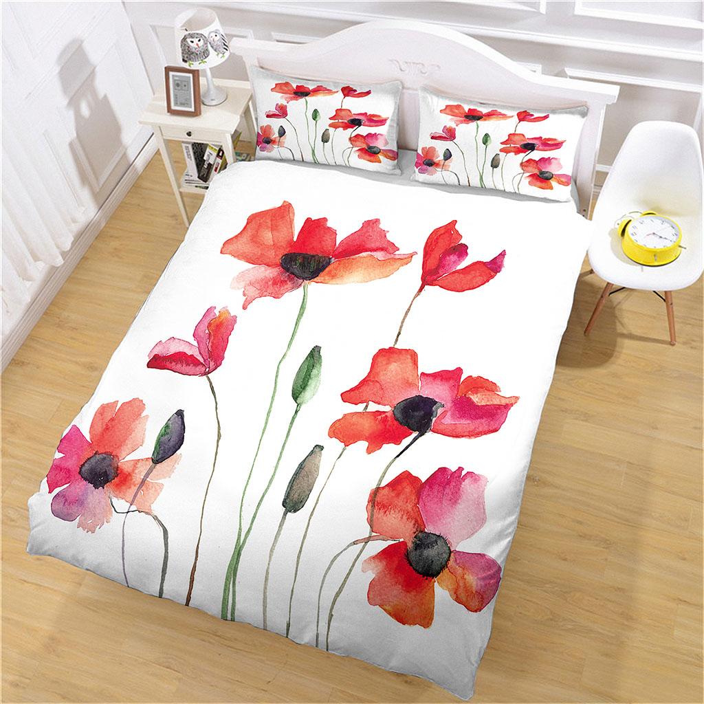 

2-местные покрывала 3D красный фиолетовый цветок микрофибра постельное белье пододеяльник двуспальная кровать комплект с 2 наволочками декор спальни W200xL220cm