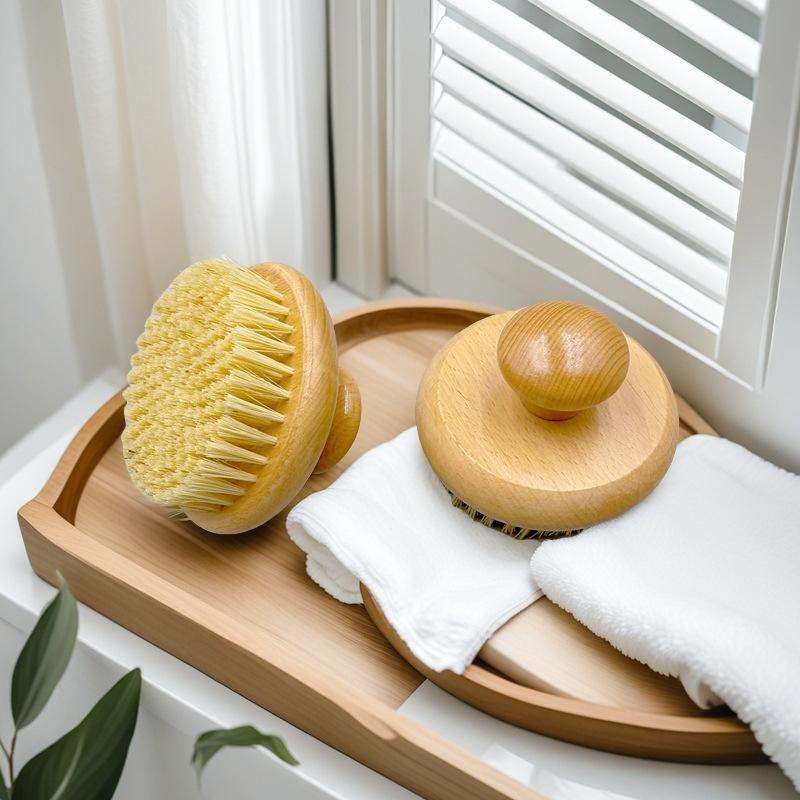 Sisal Bristles Round Bath Shower Body Exfoliating Brush Natural Beech Wood Handle Dead Skin Remover Back Scrubber Massage Tool
