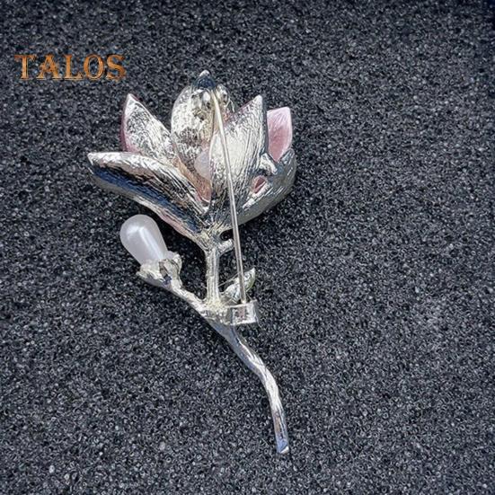 Magnolia Flower Brooch for Women Artificial Flower Pins Faux Pearl Enamel Badges Lapel Pins for Jackets Dresses Coats Accessories