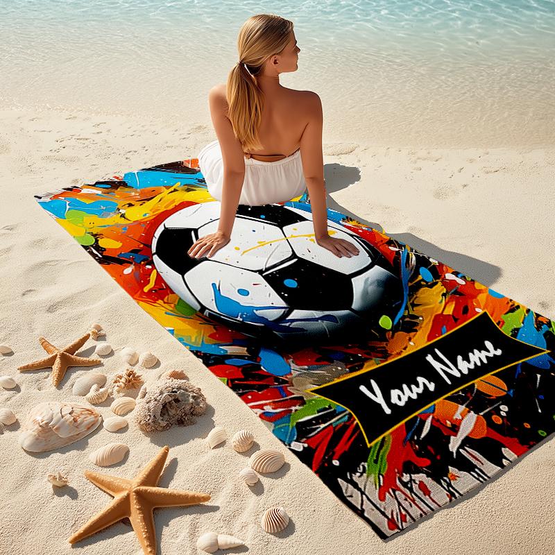 1PC Custom Name Soccer Art Poster Beach Towel Highly Absorbent And Sand-Resistant Towel for Swimming, Pool, Yoga, And Travel Lightweight