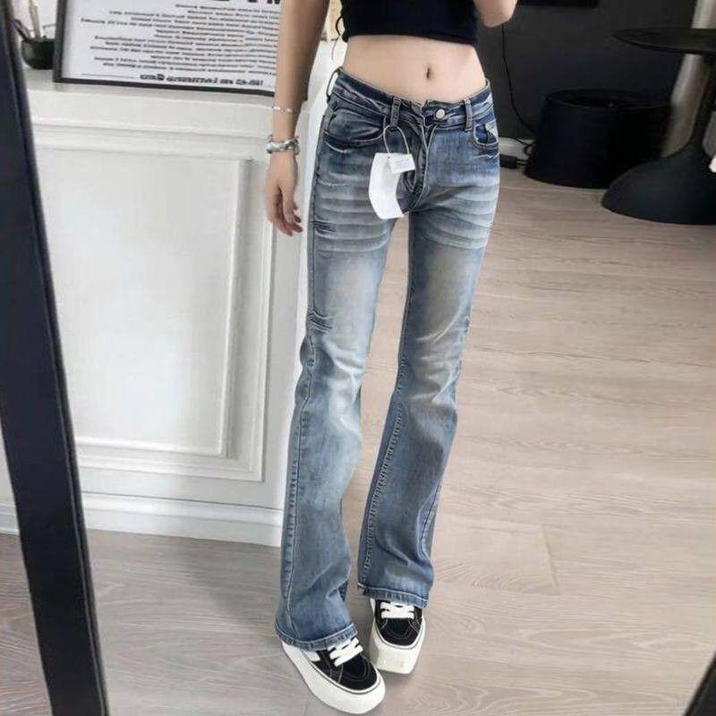 Retro low-rise design straight jeans women's autumn new versatile and thin version mopping trousers