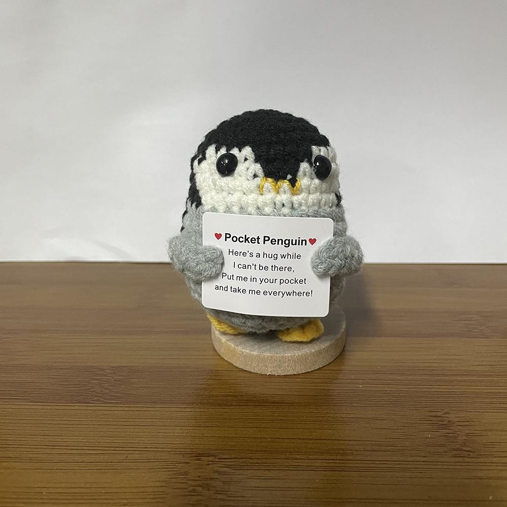 Handmade Knitted Positive Energy Penguin Dolls Ornament Fashion Christmas Hat Penguin Doll With Card Room Home Decoration Gifts