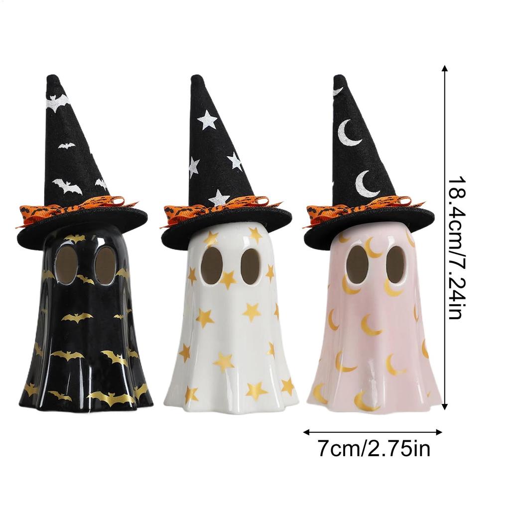 Ghost Statues Halloween Sculpture Resin Ghost Figurine With Witch Hat For Desk Indoor Mantle Table Fireplace Home Bookshelf