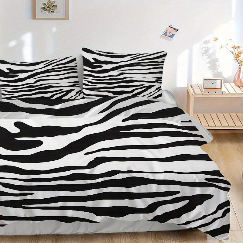 3Pcs Zebra Print Printed Bedding Set, Breathable And Soft,(Includes 1 Duvet Cover And 2 Pillowcases, Quilt Not Included) yy250815154 135x200cm