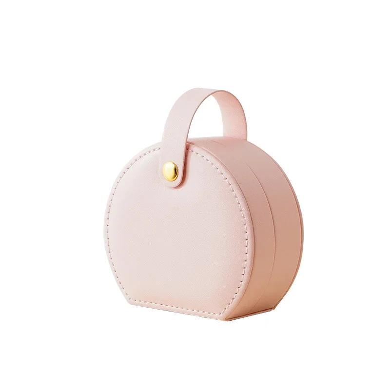 PU Leather Jewelry Box Semicircle Portable Jewelry Storage Box Princess Handbag Mini Earrings Necklace Ring Case Proposal Gift