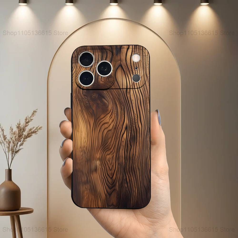 

Wood Texture Natural Case For iPhone 15,16,12,14,17,13,11,Plus,Pro Max,8,7,XR,SE,XS,X,Mini,Soft Silicone Black iPhone12PRO