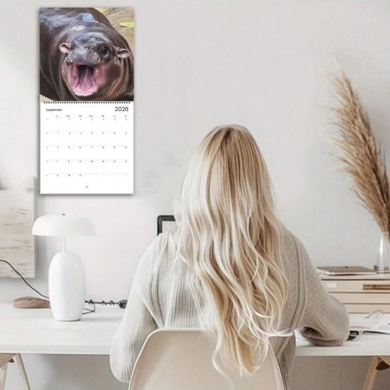 Moo Deng Calendar 2026 Pygmy Hippo Wall Calendar Monthly Planner Hanging Hippopotamus Calendar Gift for Hippo Lovers